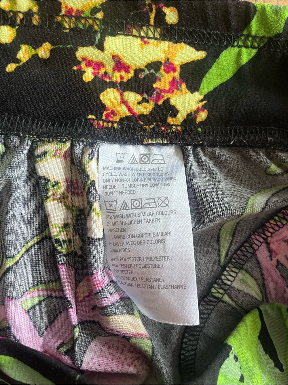 G.I.L.I. Black Wide Leg Side Slit Pants with Pink & Green Floral Print - Picture 4 of 4